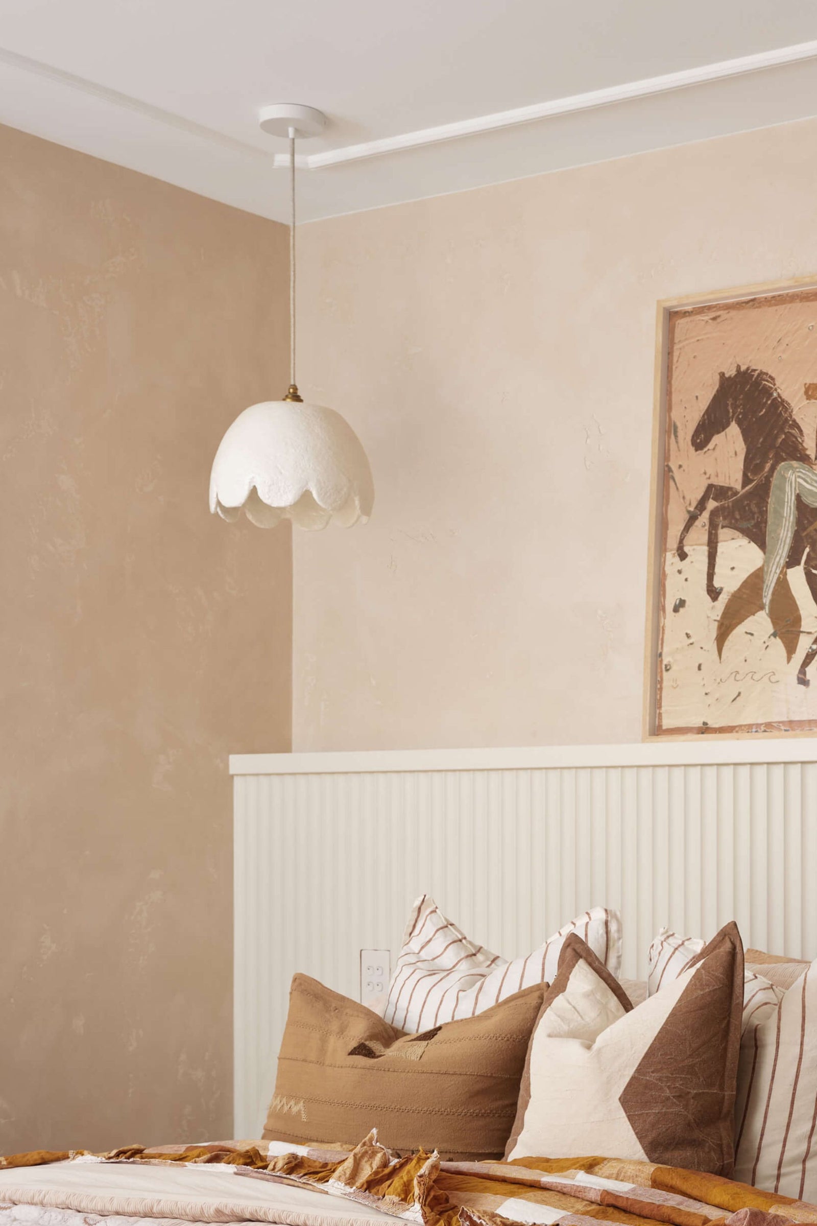 Scalloped Pendant Light - White - Tall Medium