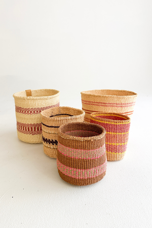 Woven Sisal Storage Basket - Rust/Pinks - SALE